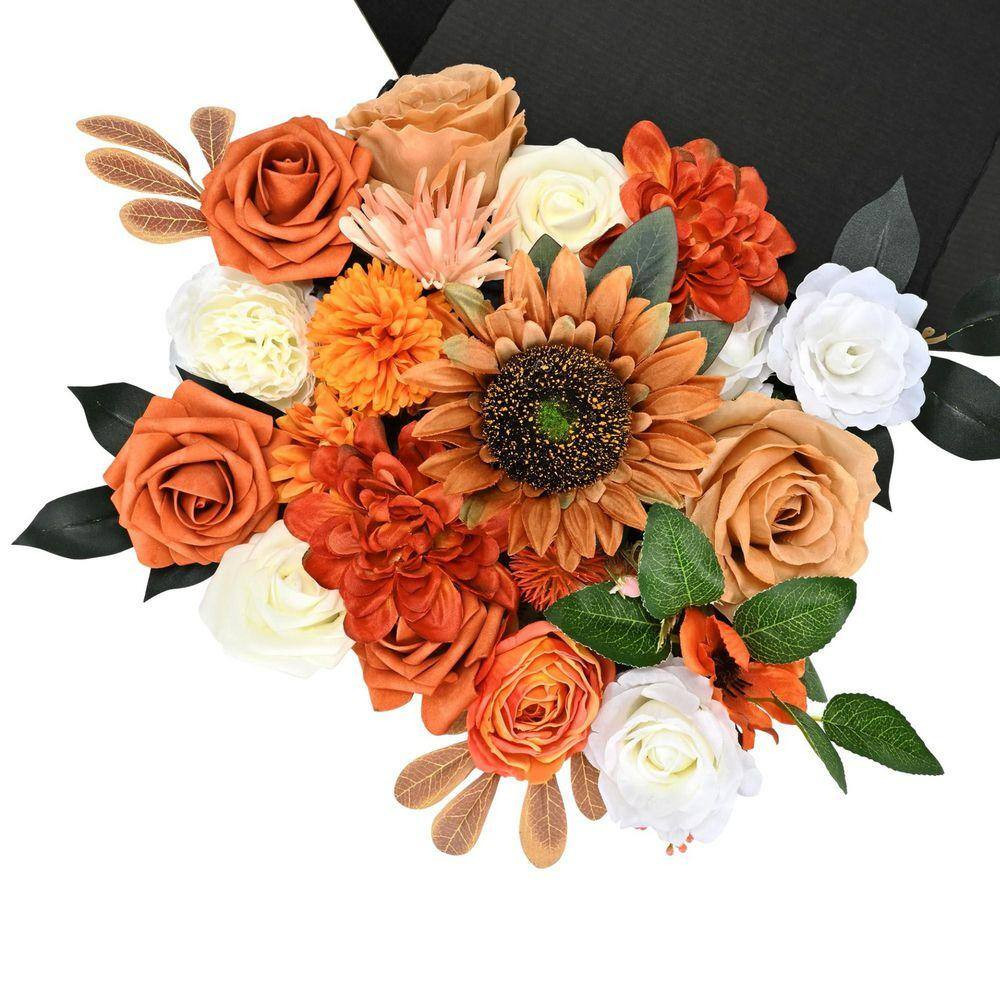 7.8 In. Orange Artificial Peonies, Roses, Dahlias, Daisies Flowers Combo Box