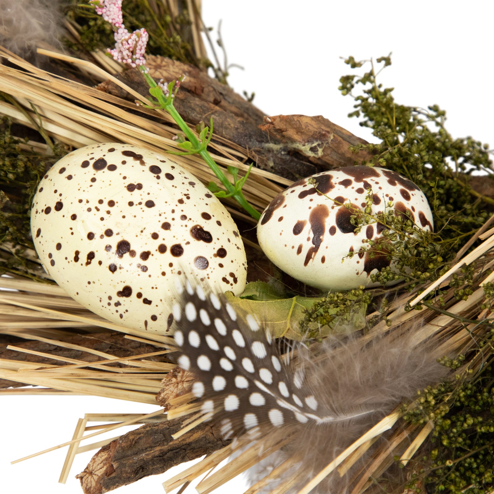 Northlight Speckled Eggs and Feathers Artificial Easter Wreath – 14″