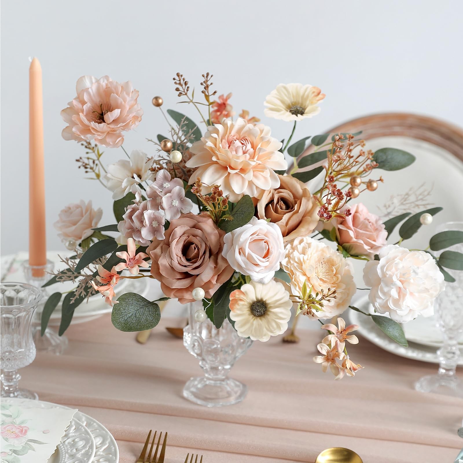 Artificial Flowers Combo Set Fake Flower Leaf Box with Stems for DIY Wedding …