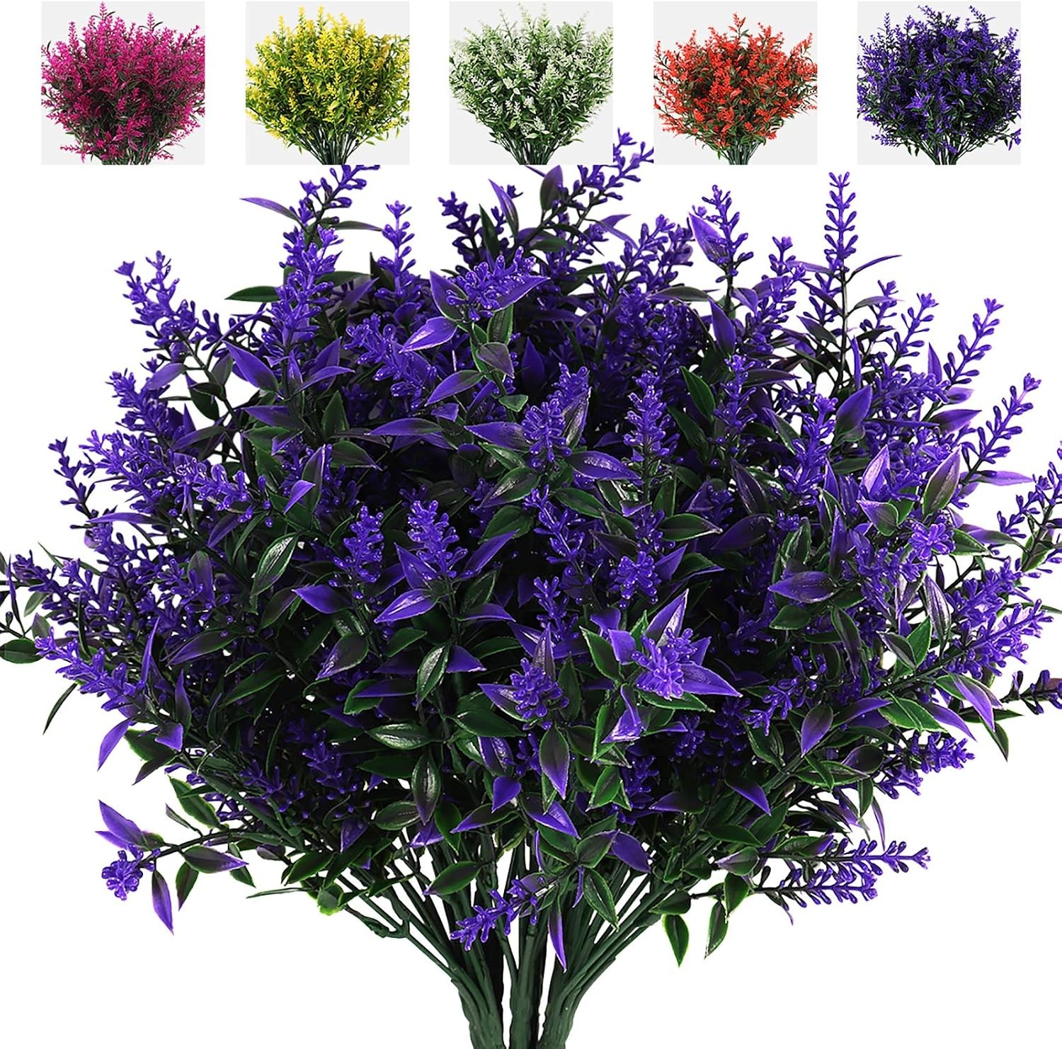Artificial Greenery Lavender Fake Shrubs Flowers 8 Bundles UV Resistant Hanging