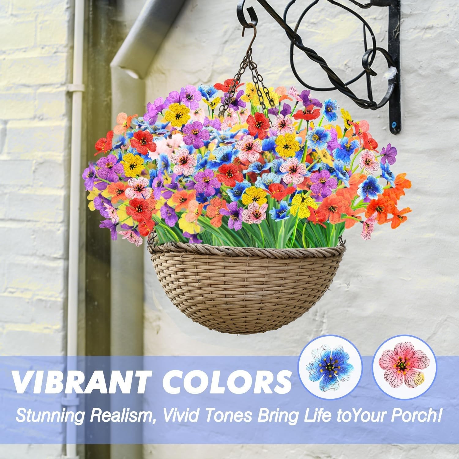 24 Bundles Artificial Flowers for Outdoors Fake Ferns UV Resistant Faux Spring