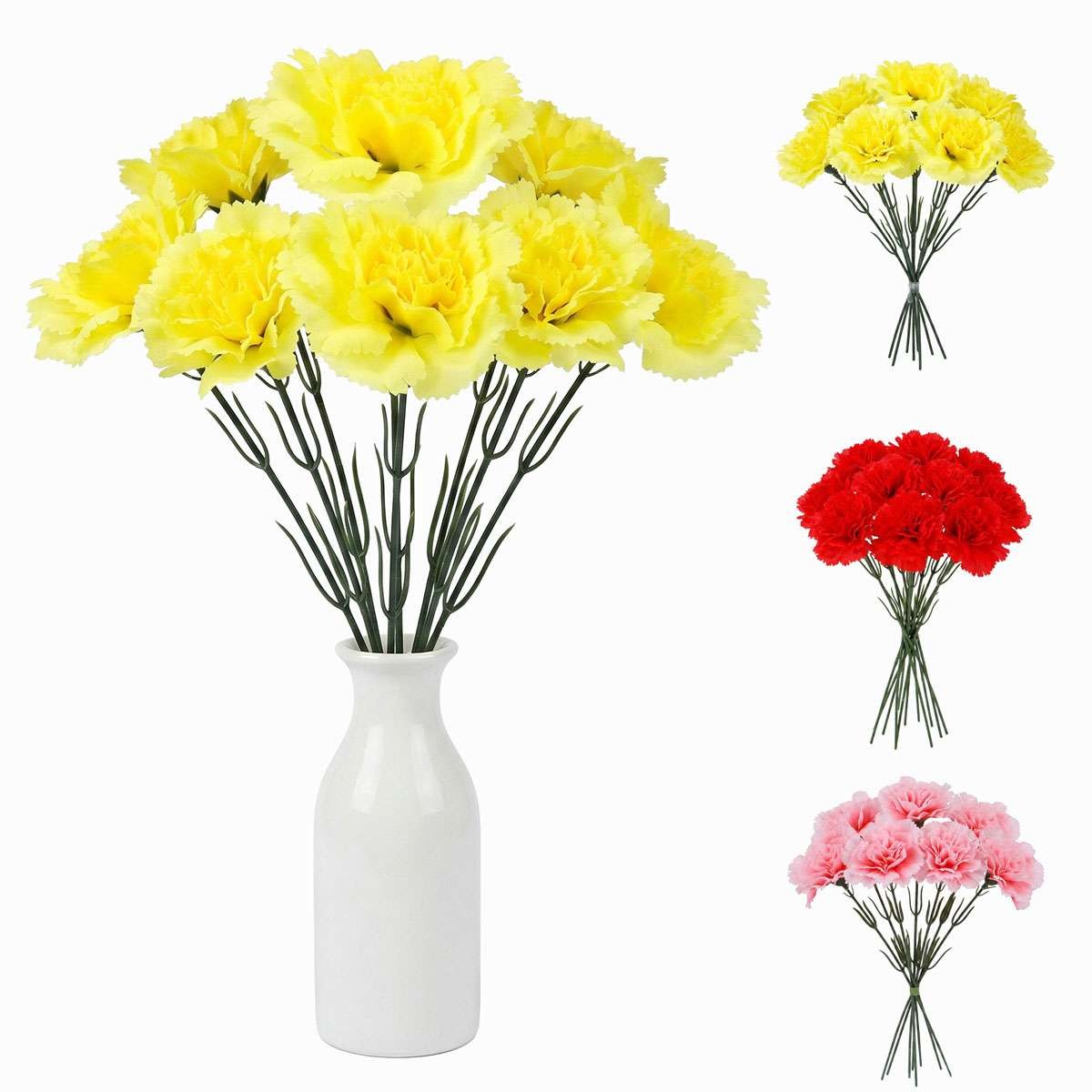1/6/12PCS Artificial Carnation Flowers Silk Stem Wedding Funeral Bouquet Decor
