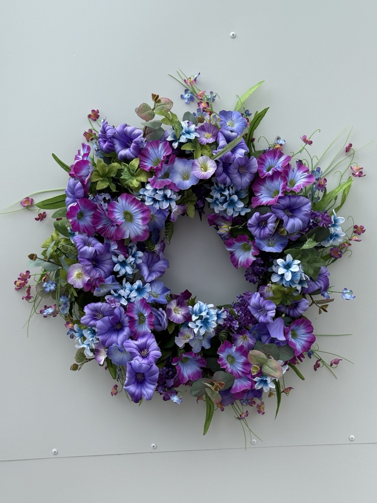 Spring Floral Wreath Purple Blue Pink Front Door Handmade Decor