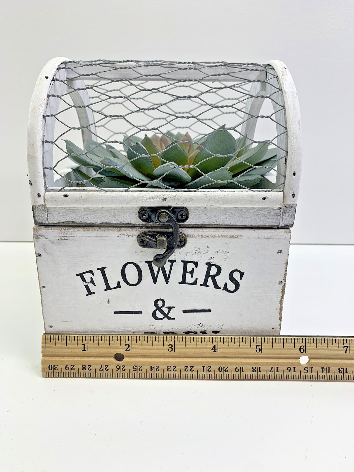 Weathered Cage Plant Holder With Artificial Garden Succulent Farmhouse Decor