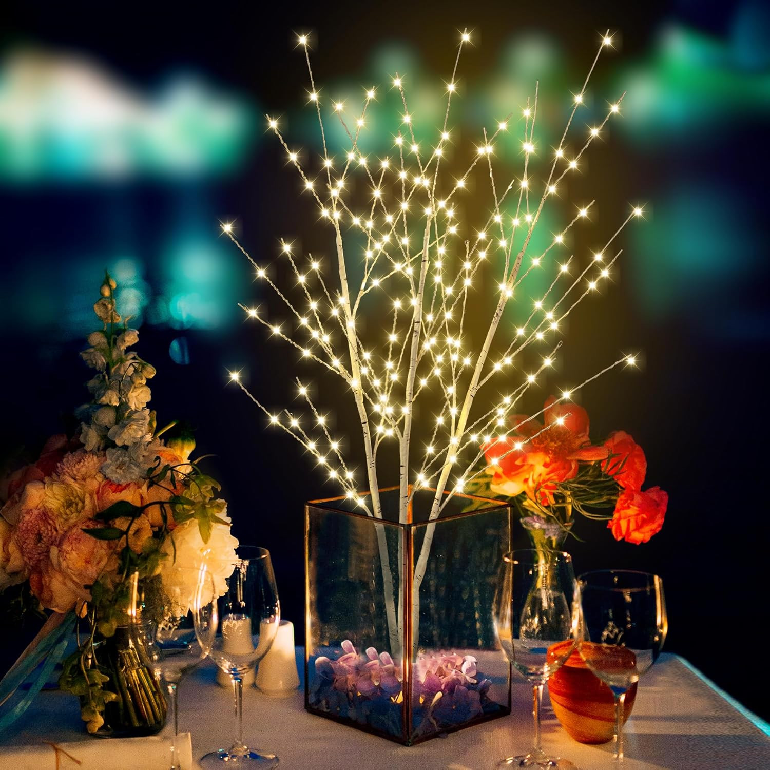 33″ Birch LED Light Tree 180 Lights Twinkling Branch Table Decor With Timer