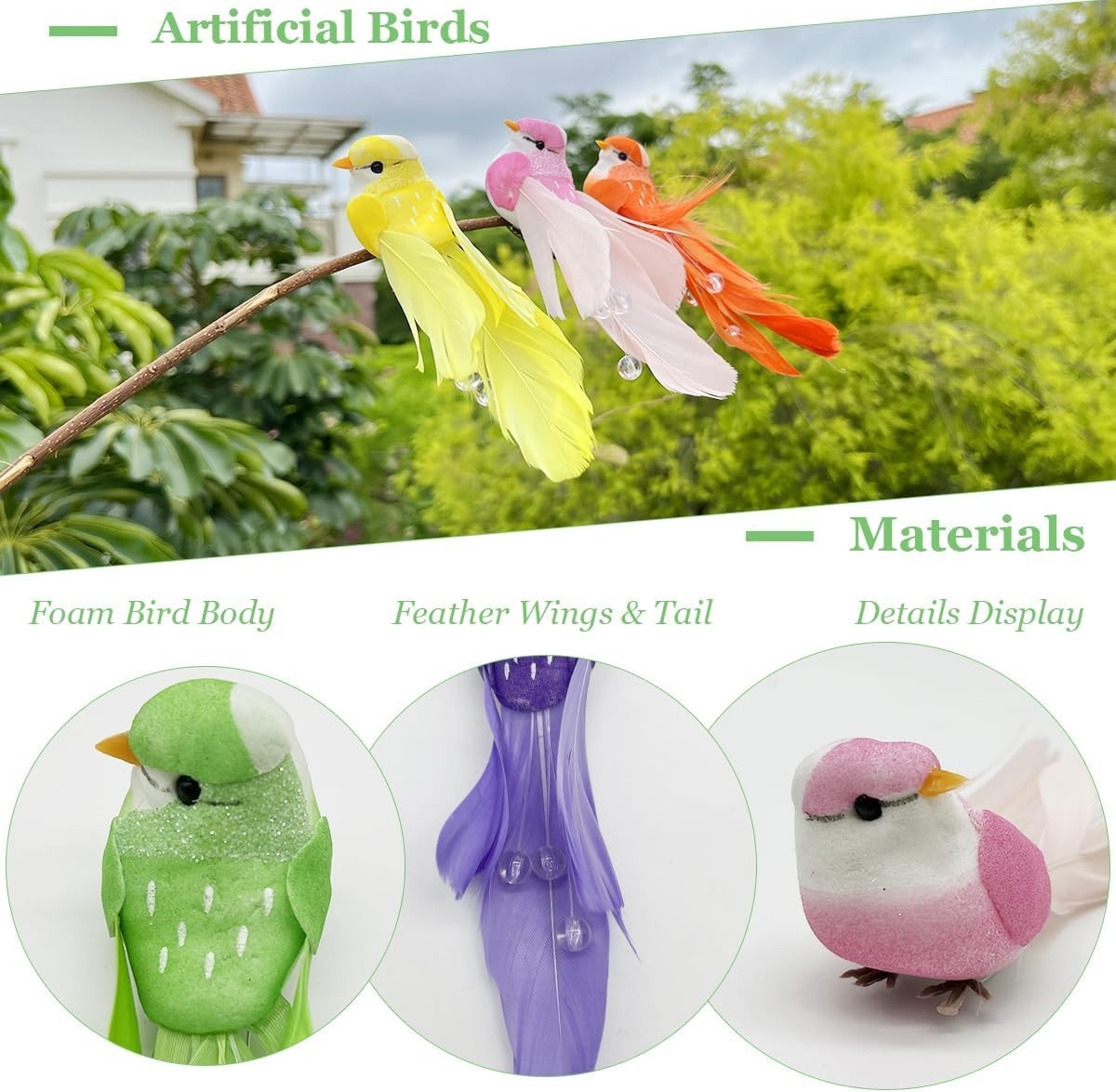 Artificial Simulation Foam Birds 5.1″ Unique Fashion Decoration Bird with Pea…