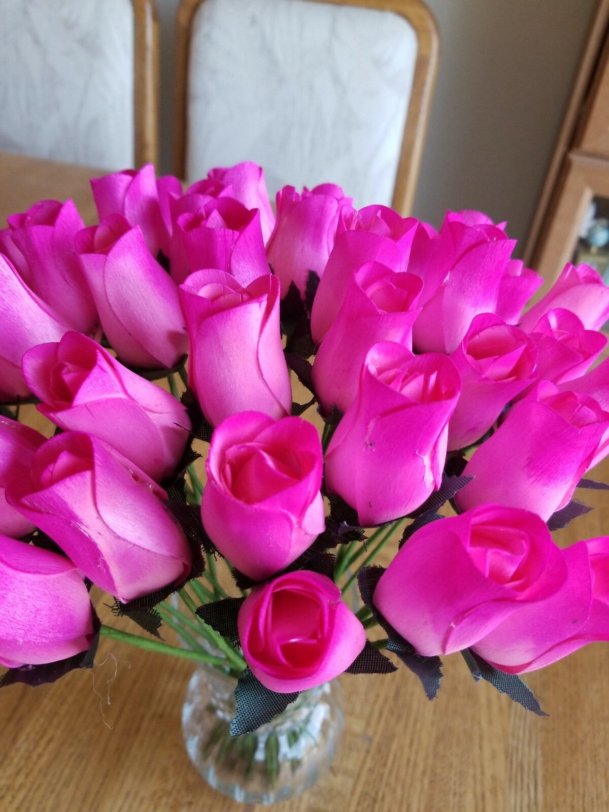 3 DOZEN – PINK/HOT PINK WOODEN ROSE BUDS 5 X 8 ARTIFICIAL FLOWERS FREE SHIPPING