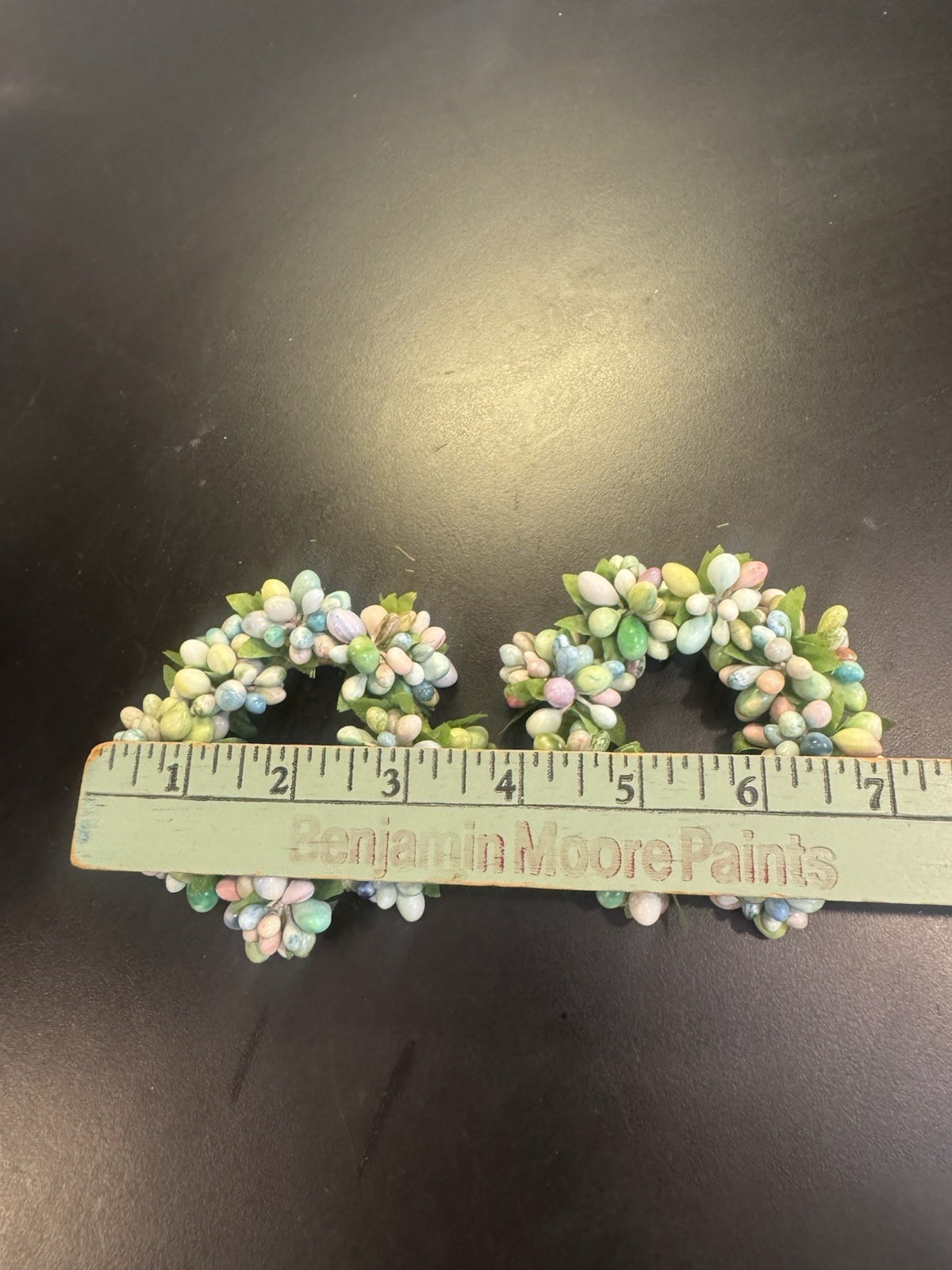2 Country Primitive Cream & Pink & Blue & Green Floral Mini Wreath Rings
