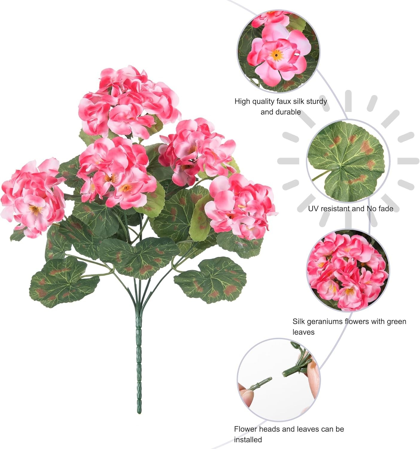 Fake Geraniums Artificial Flowers for Outdoors Outside, 6 Bundles Pink Silk G…