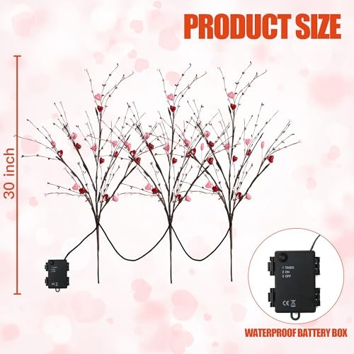 3Pcs 30″ Valentine’s Day Heart Branches Tall Artificial Stems with Red and