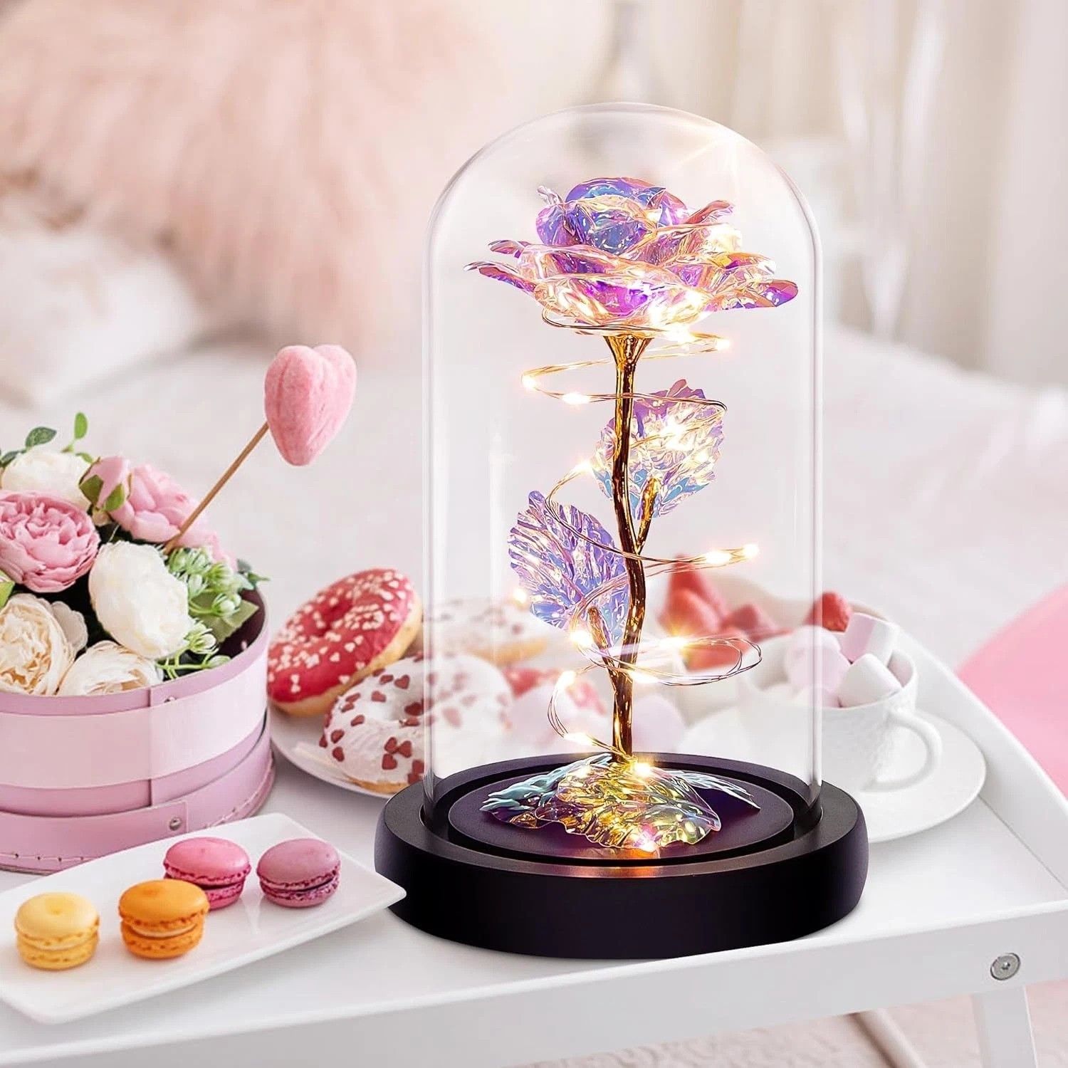 Illuminated Rainbow Rose in Glass Dome – Timeless Gift for All Occasions
