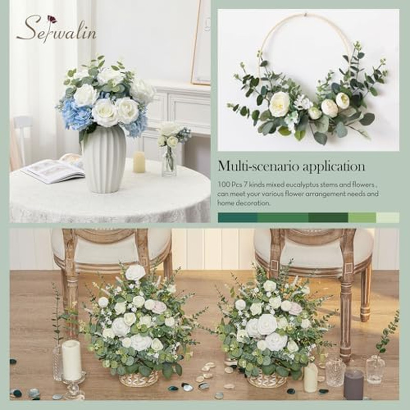 200 Pcs Mixed Eucalyptus Leaves Stems for Wedding Decor & Home Centerpieces