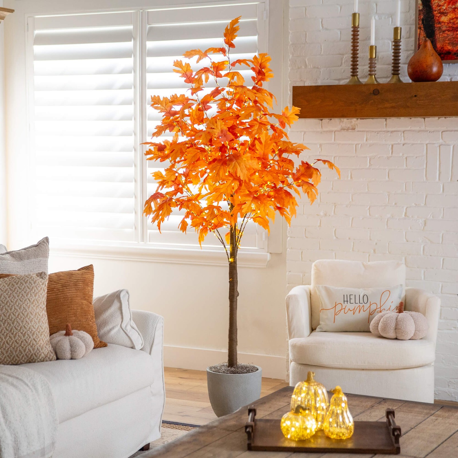 Nearly Natural 7ft Pre-Lit Autumn Maple Artificial FallTree w/450 Warm White LED