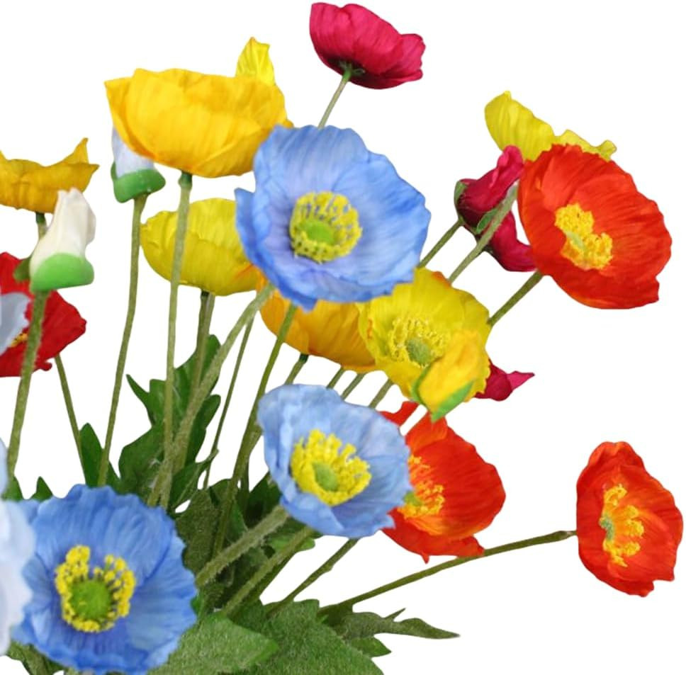 6 Pcs 23.6″ Artificial Poppy Silk Fake Flowers,PU Real Touch Silk Flower for Eas
