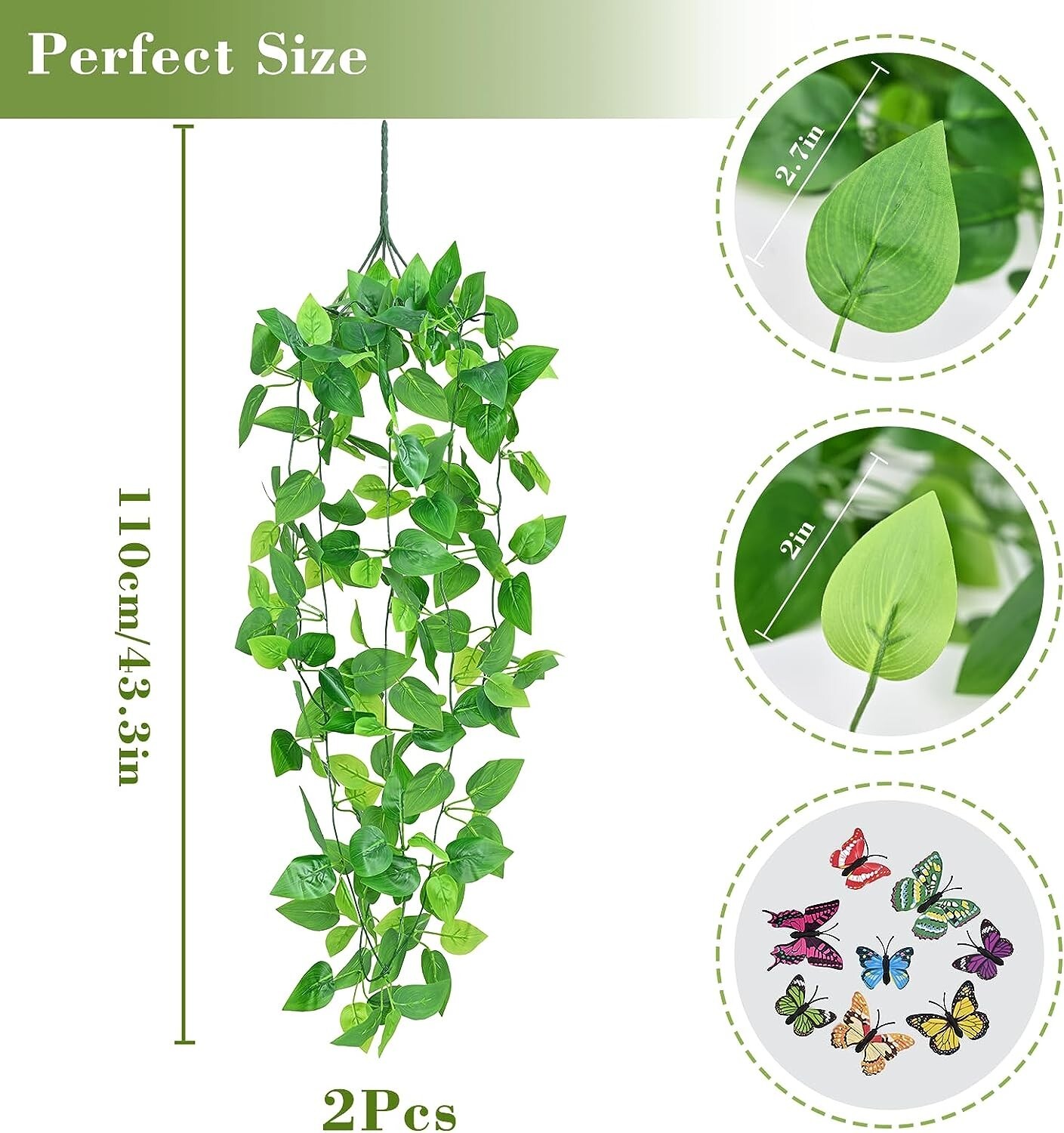 2 plantas colgantes artificiales de hiedra falsa para decoración de pared hogar