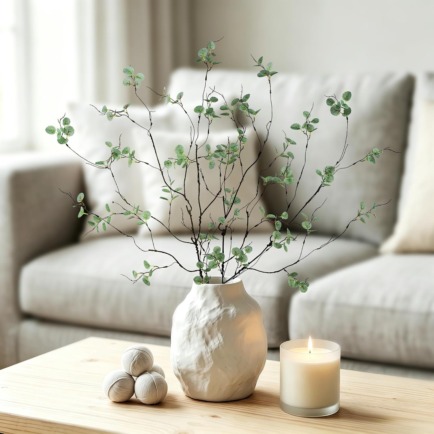 Faux Eucalyptus Stems for Vase – 4PC 36 Inch Artificial Plant Branches for Indoo