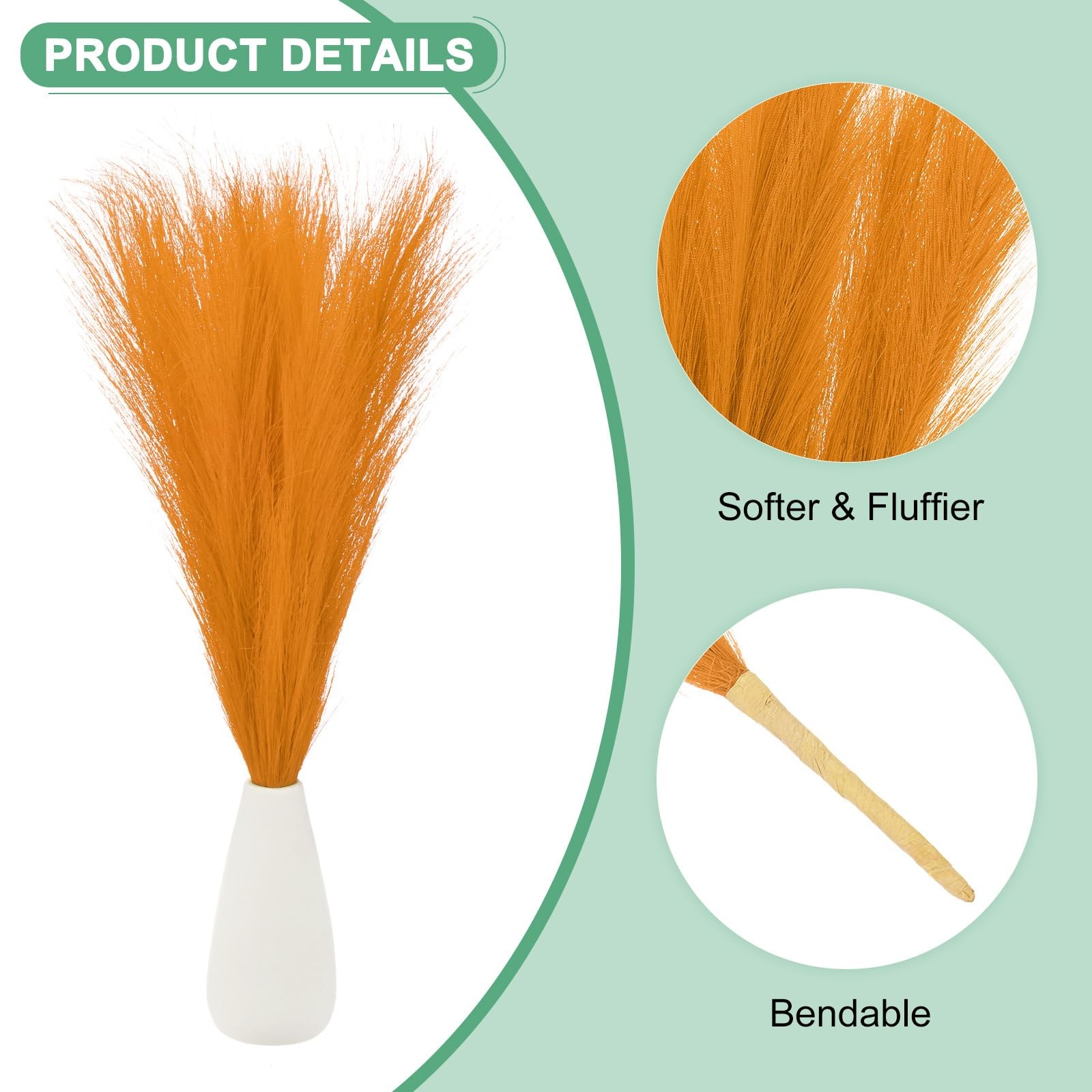 3 PCS Faux Pampas Grass 17.7 Inch Gold Yellow Small 7 Branches Fluffy