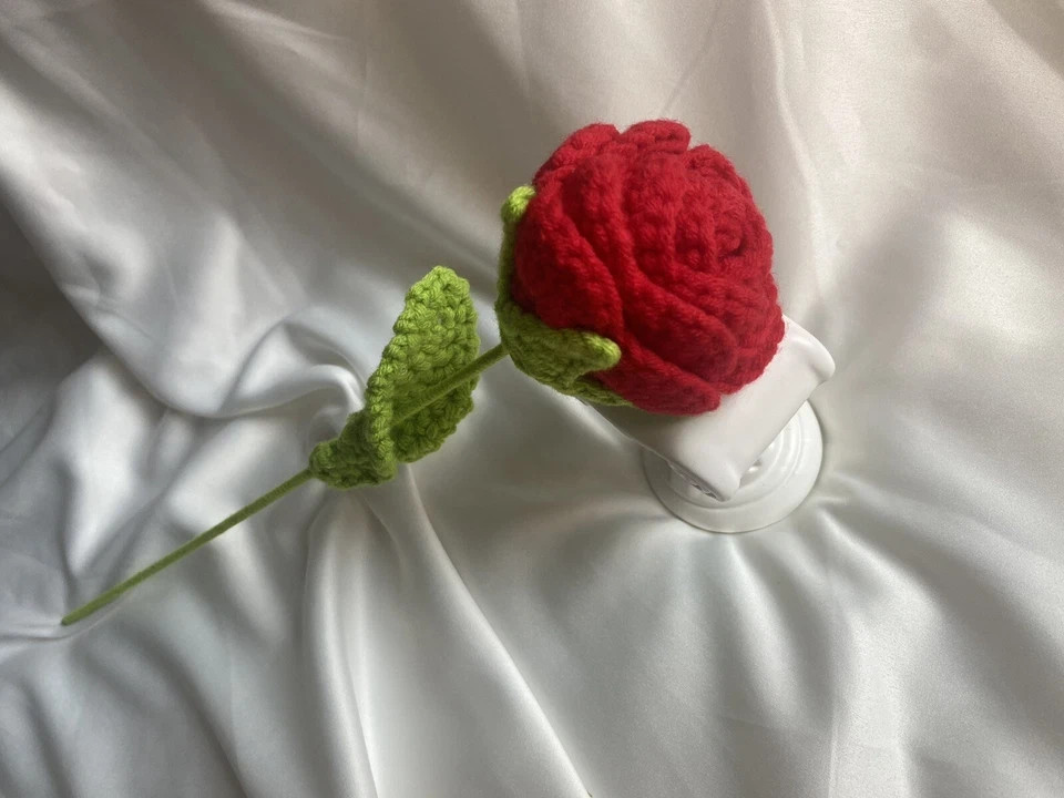 5 Crochet Pieces of Red Roses Flowers Bouquet New Handmade Gift For Her