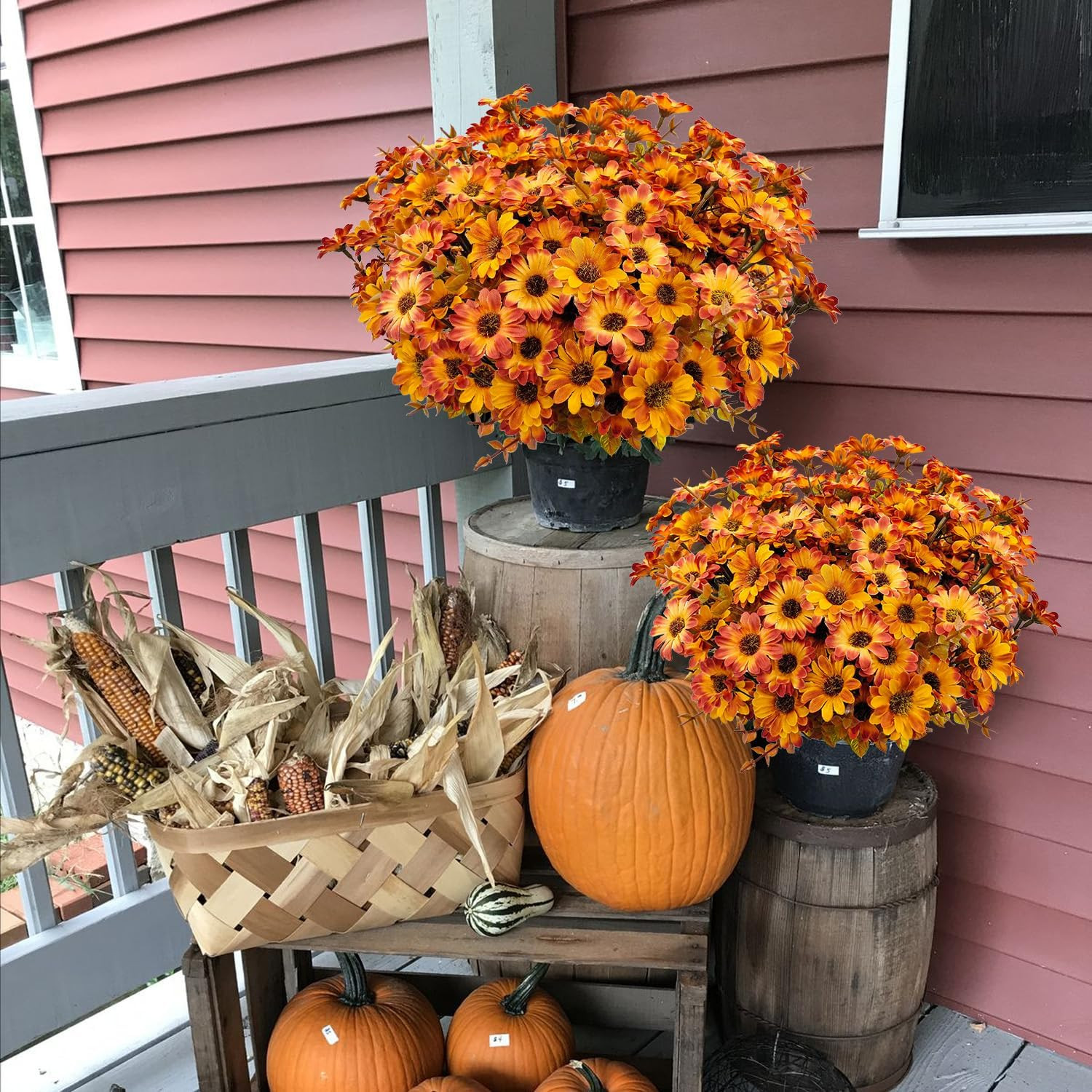 12 Bundles Artificial Mums for Outdoor Faux Silk Daisy Fall Flowers | UV Resista