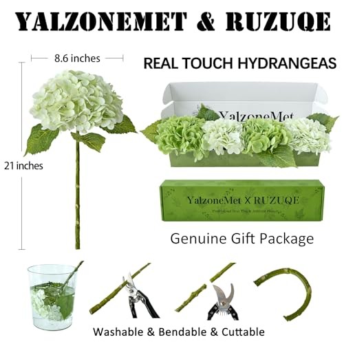 Hydrangea Artificial Flower Natural Lifelike Real 21 inch Dark/Light Green