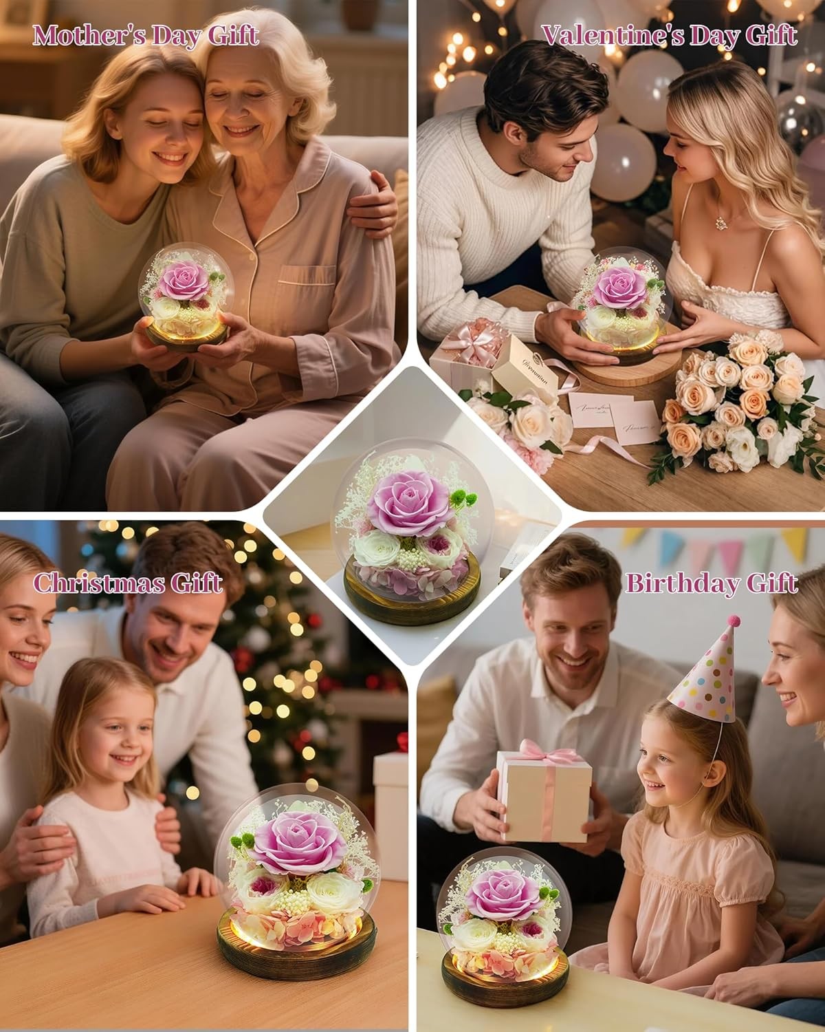 Preserved Rose in Glass Dome Forever Flowers Birthday Gift for Her Special