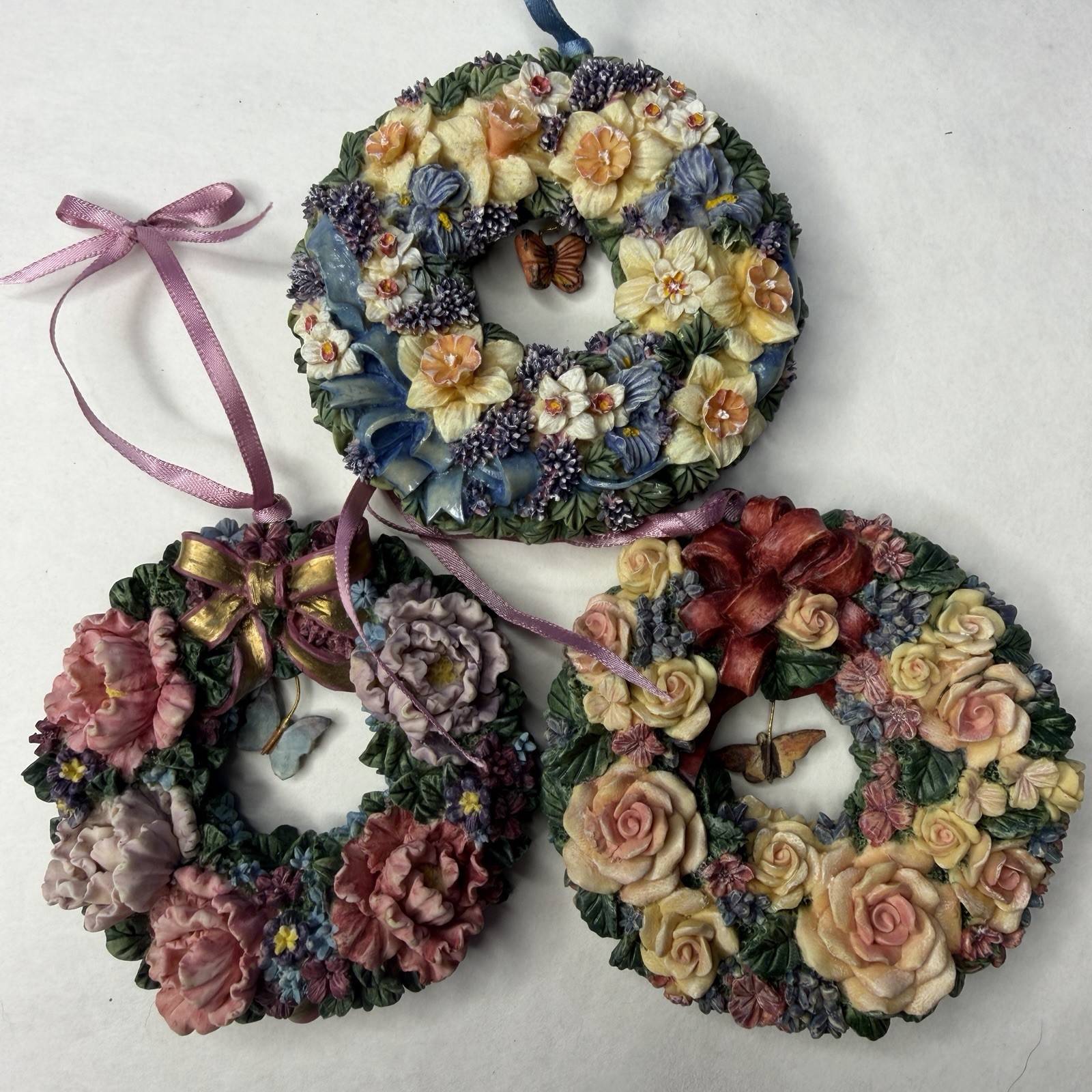 Lena Liu Floral Wreath Ornament Set (13) Home Decor Window Display Vintage 90s