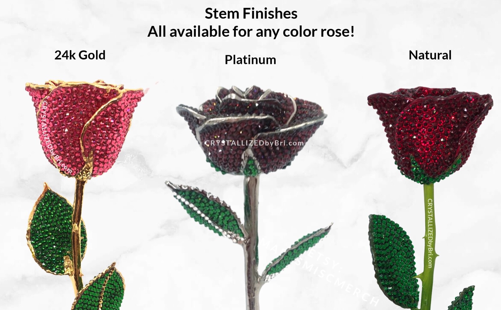 Bling Preserved Rose AUSTRIAN CRYSTAL Red Bedazzled Real Gold Trim Dipped Custom