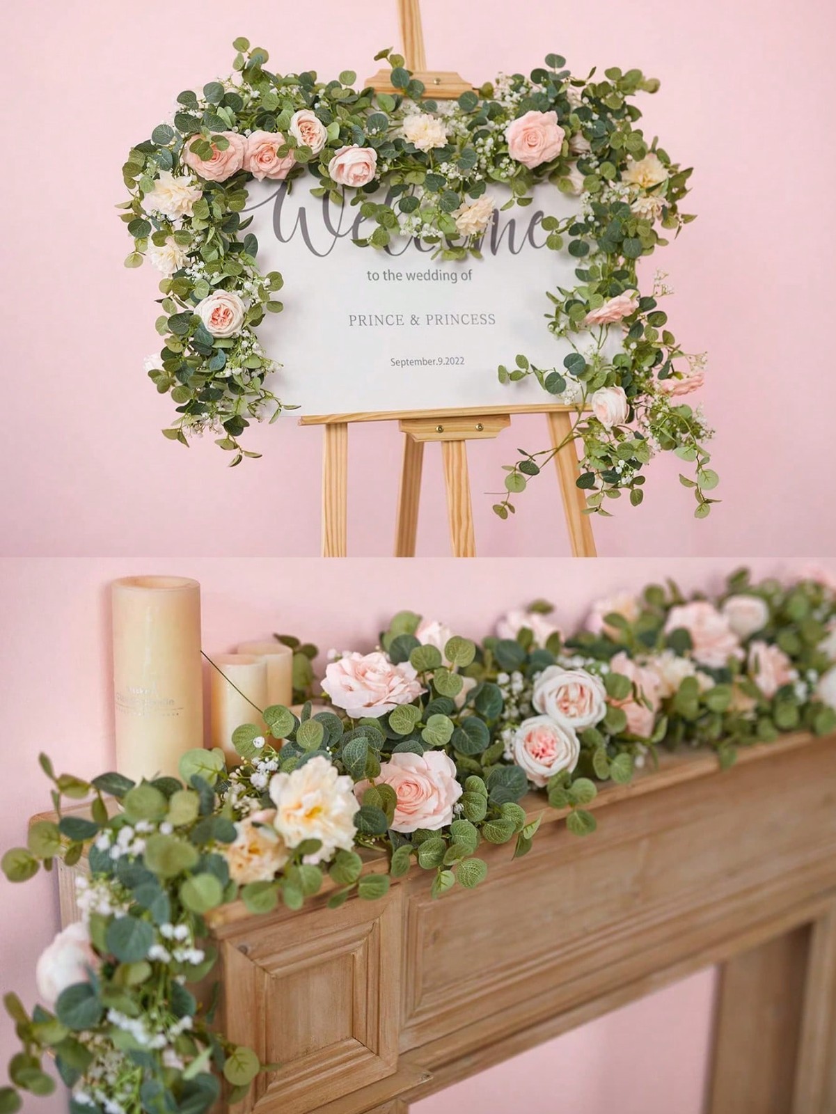 5.9FT Artificial Flower Garland Eucalyptus Rose Vine Home Decor