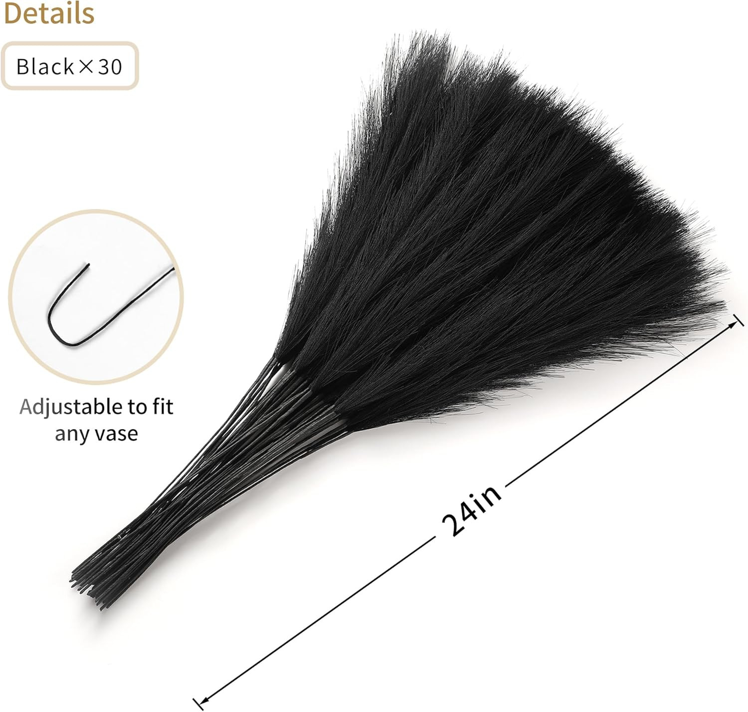 30Pcs Black Pampas Grass – 24 Inch Faux Pampas Grass Decor, Short Artificial Pam