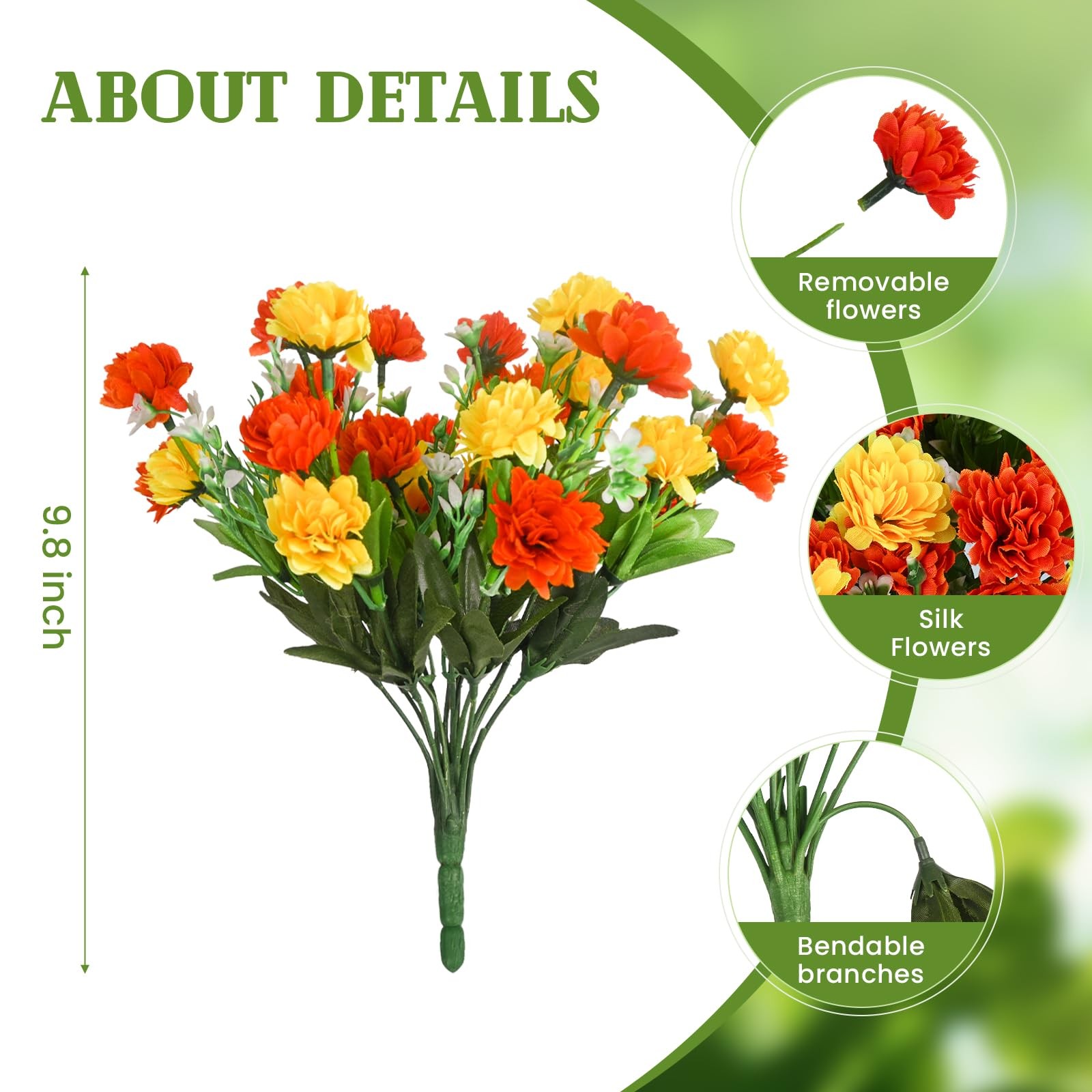 Ammyoo Artificial Flowers for Outdoors Decoration, 6 Bundles Silk Marigold Fl…