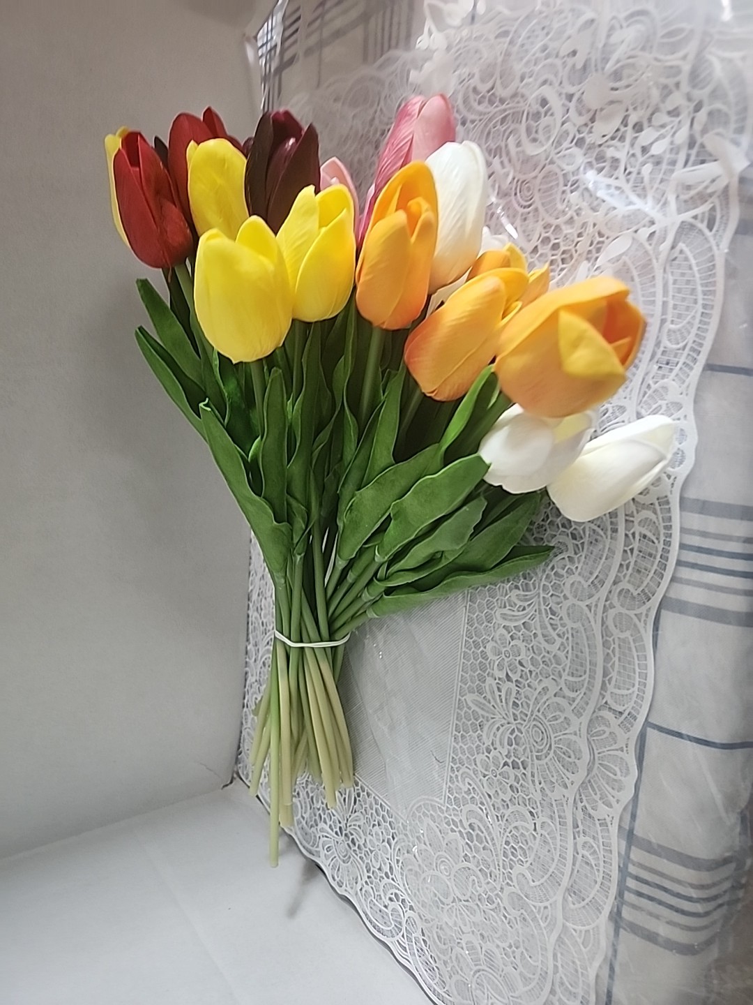 30 Artificial Tulips Bunch of Multicolored 14 inches tall