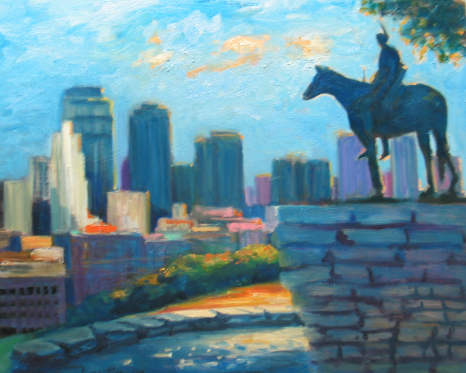Listed American Artist Nino Pippa Painting Kansas City Skyline COA18″X24″ Nice!