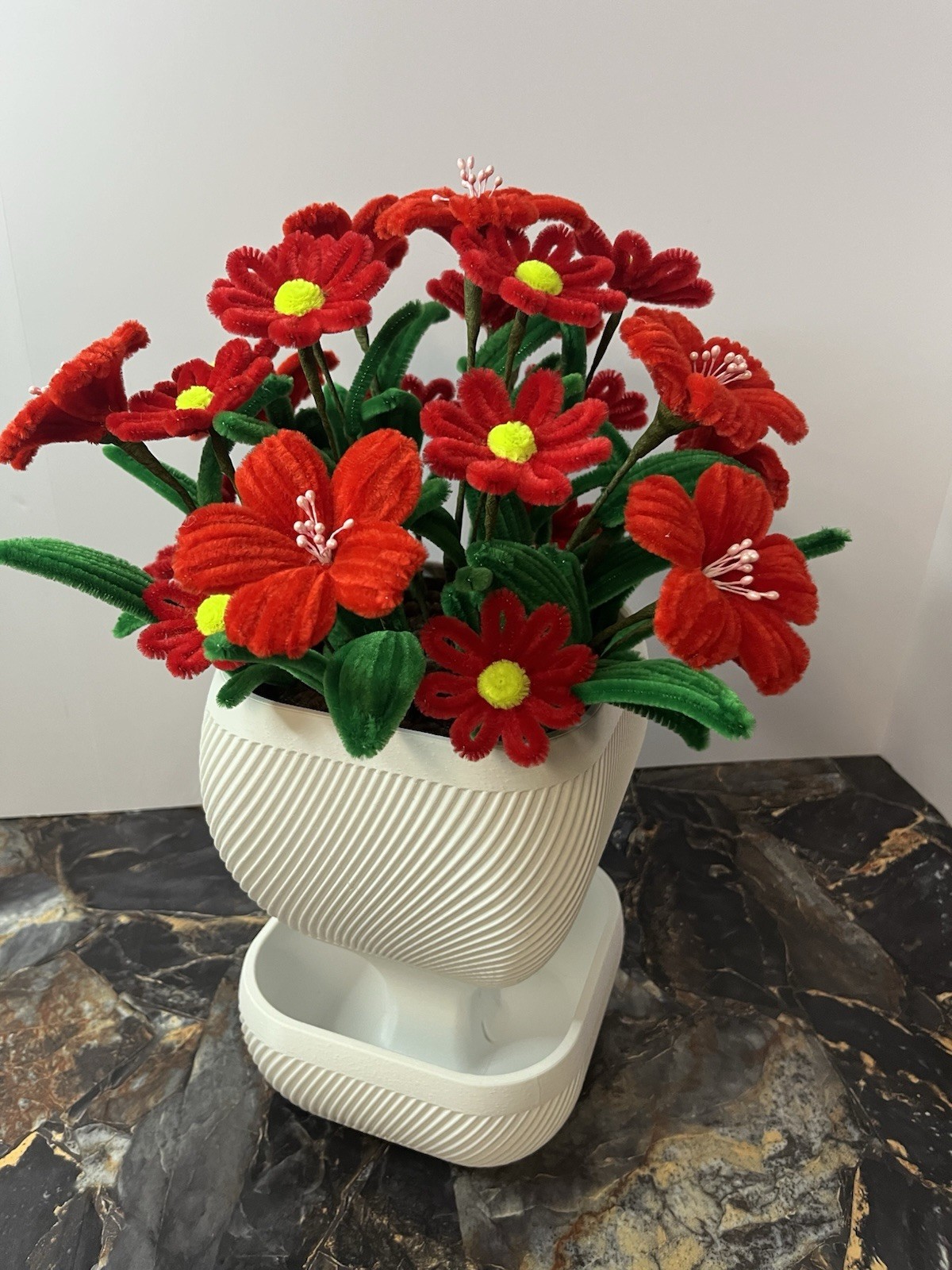 Elegant Handmade Red Velvet Flowers Eco Modern White Vase home or Office Decor