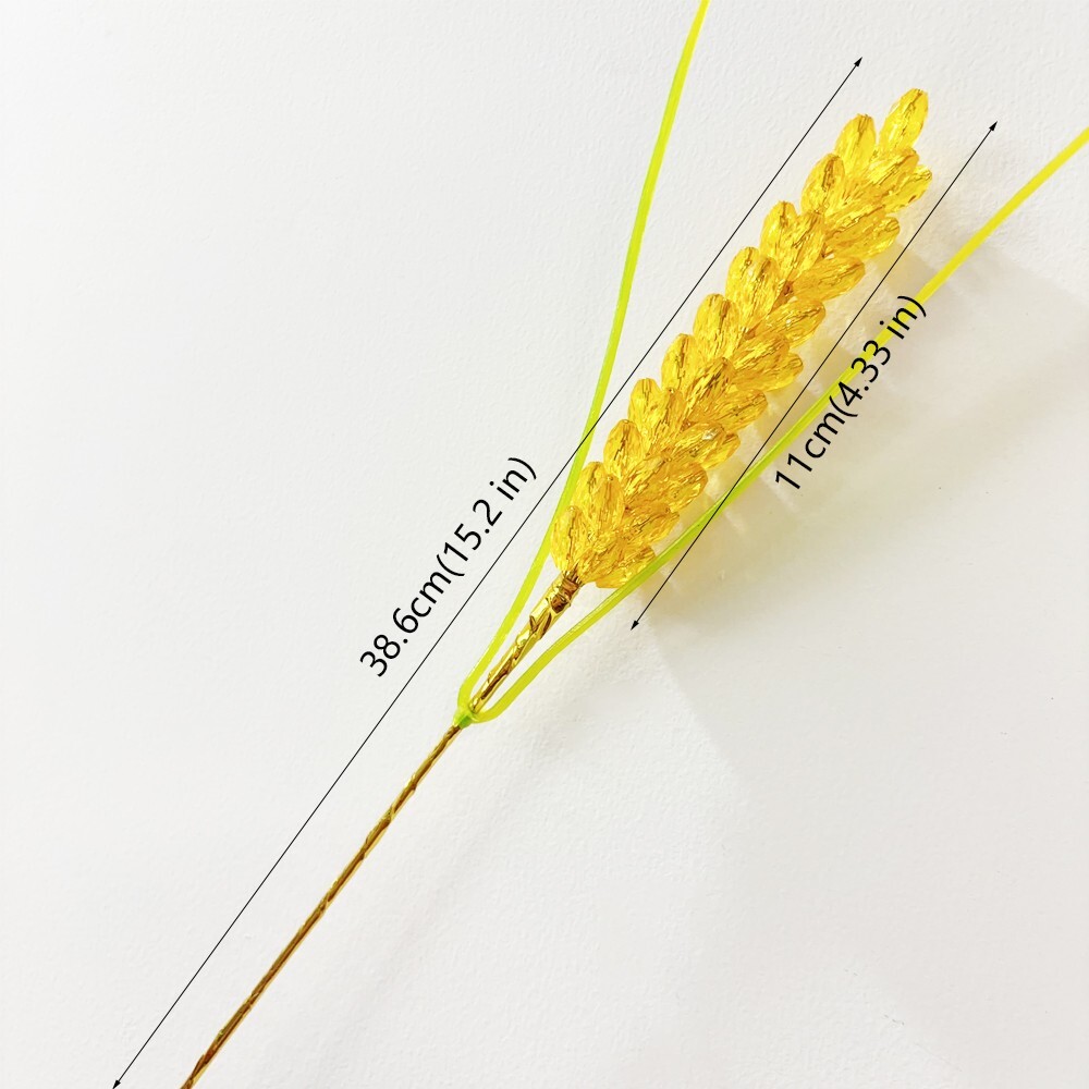 12pcs Crystal Golden Wheat Heads Artificial Rice Ear with Stalks Home Decoration