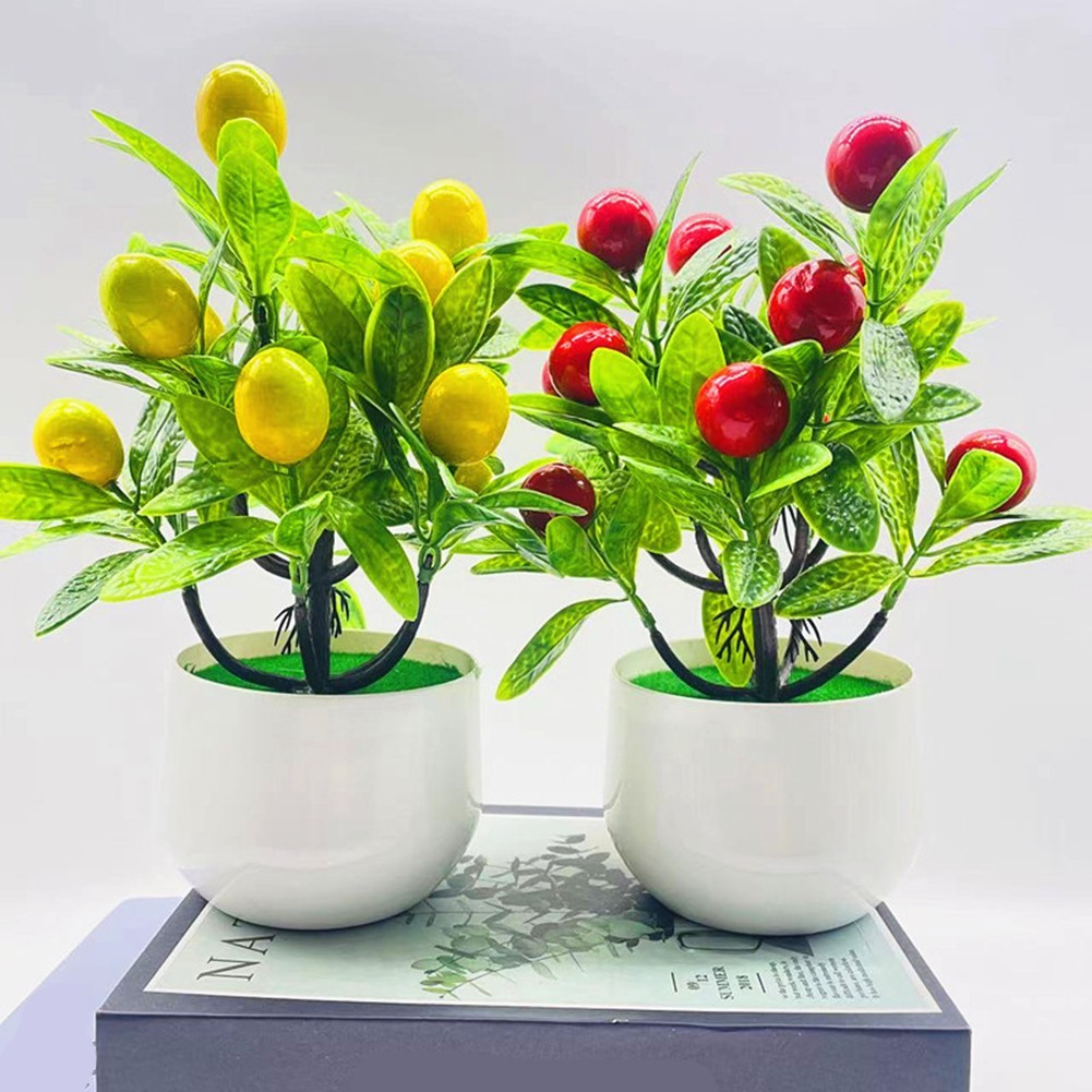 Small Artificial Fruit Tree Plastic Potted Plant for Home Office Decor