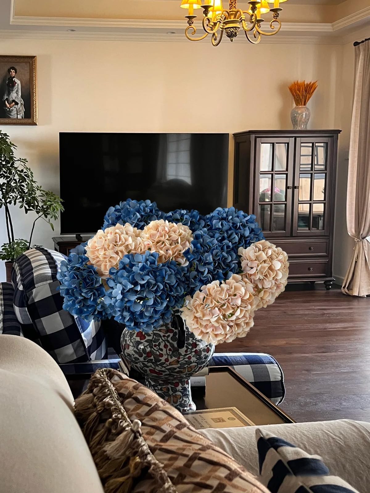 Artificial Hydrangea Flowers Farmhouse Wedding Centerpiece Silk 20in 5Pcs