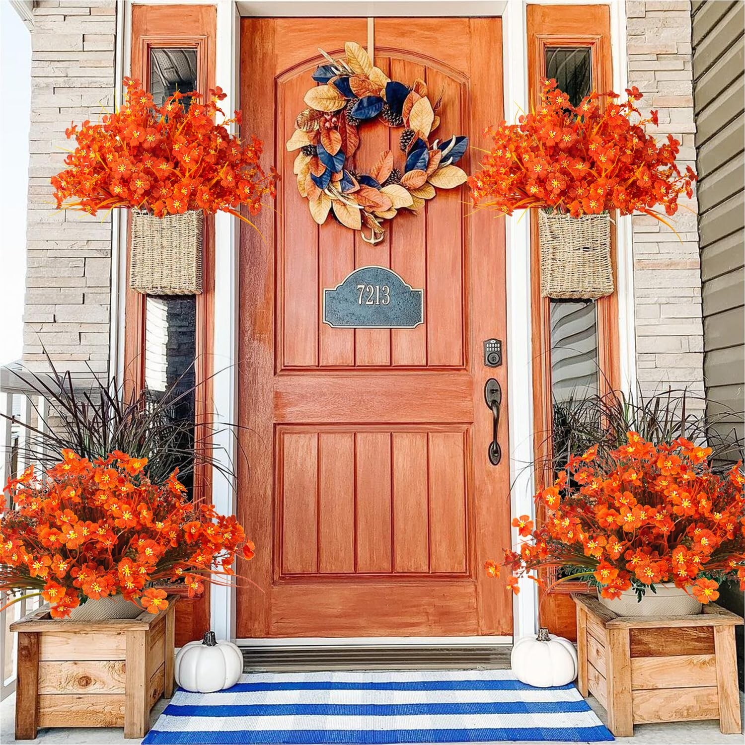 20 Bundles Artificial Fall Flowers Outdoor,No Fade Fake Plastic Flowers,Faux …