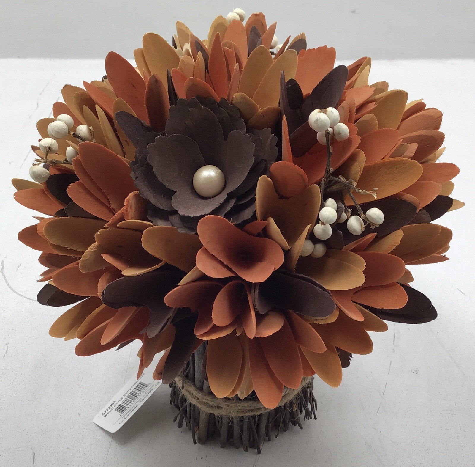 Transpac Brown Harvest Wood Curl & Berry Premade Flower Arrangement