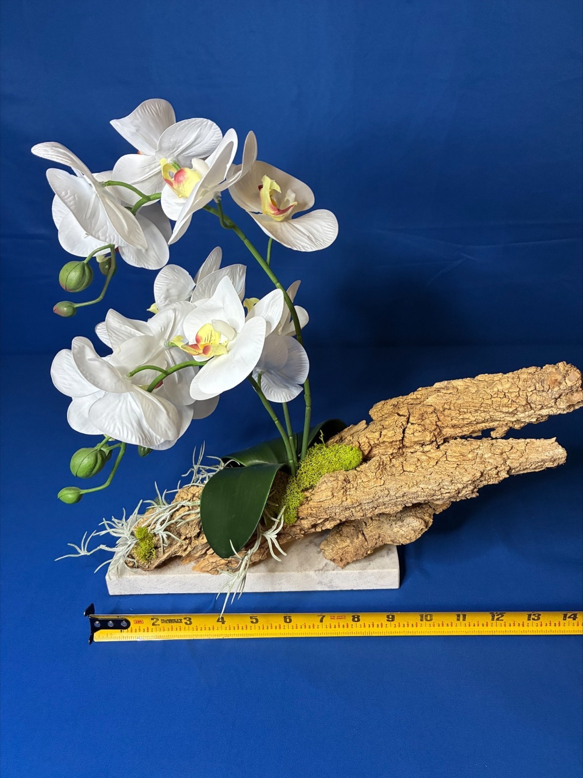 Orchid Marble Base Natural Bark Handmade USA