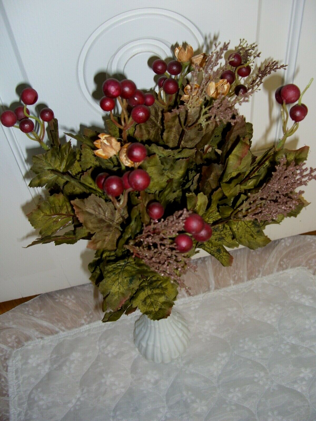 A Bunch of Silk Green Leaves/Red Grapes/Berries/22″ Tall