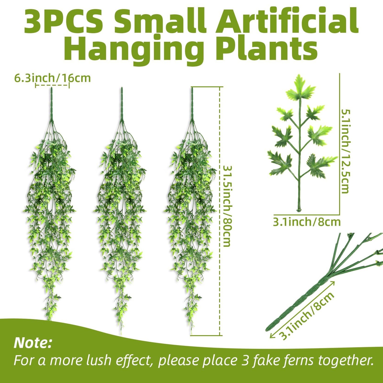 3PCS Fake Hanging Plants Lifelike Faux Plants Indoor with 45 Green Leaves, Fa…