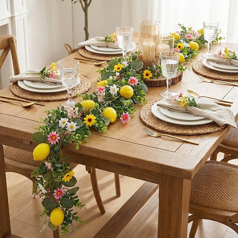 Artificial Lemon Vine with Greenery for Spring Mantel or Shelf Decoration