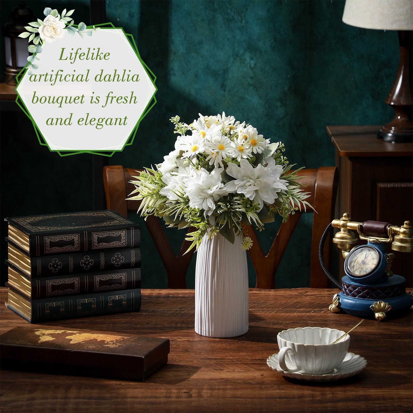 6 Bundles Artificial Dahlia Flowers Bouquets with Daisies Silk Flowers Artifi…