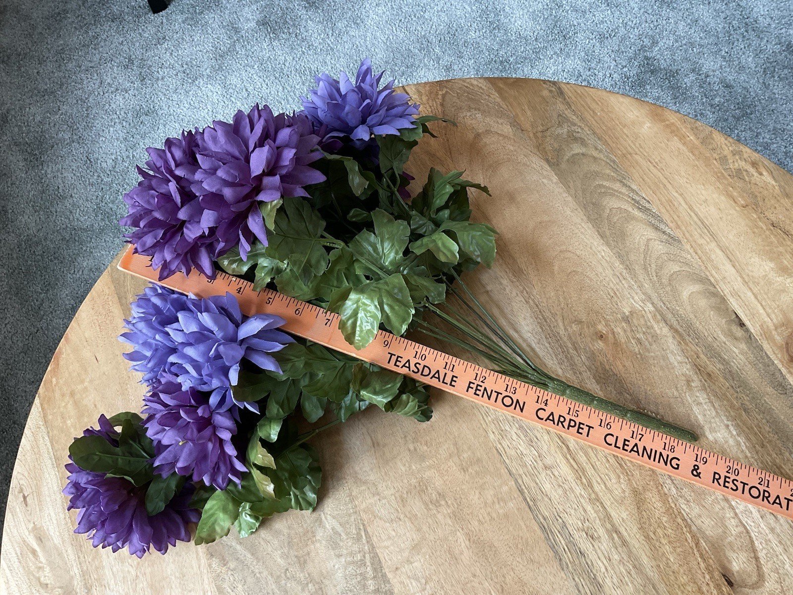 Artificial Purple Mum Flower Bouquet w/Leaves ~ 19” Long ~ Fall Decor