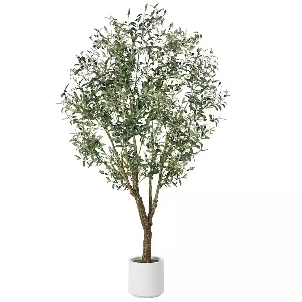 7 Ft. Artificial Olive Tree with Realistic Trunk, Faux Leaves and Fruits, White