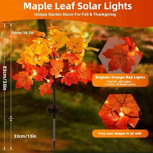Pack Fall Solar Lights Outdoor Waterproof,40LED 80 Maple Leaves Solar Garden 2