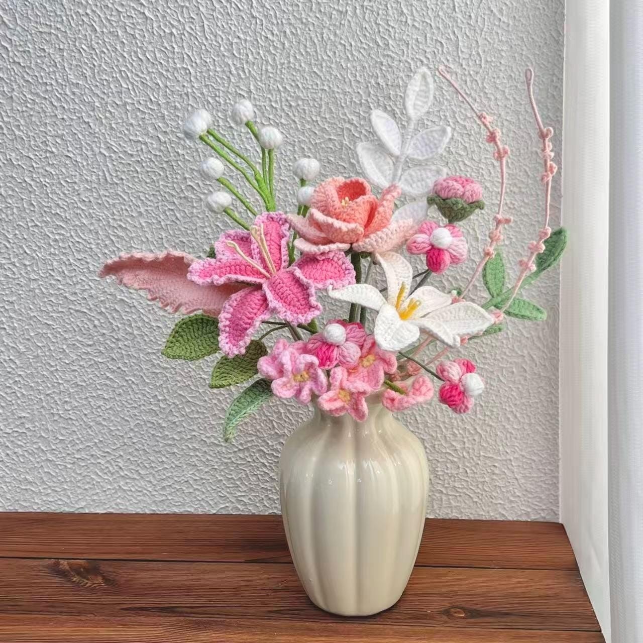 Purple Crochet Flower Bouquet Handmade Yarn Birthday Home Decor Desk Decor Gift