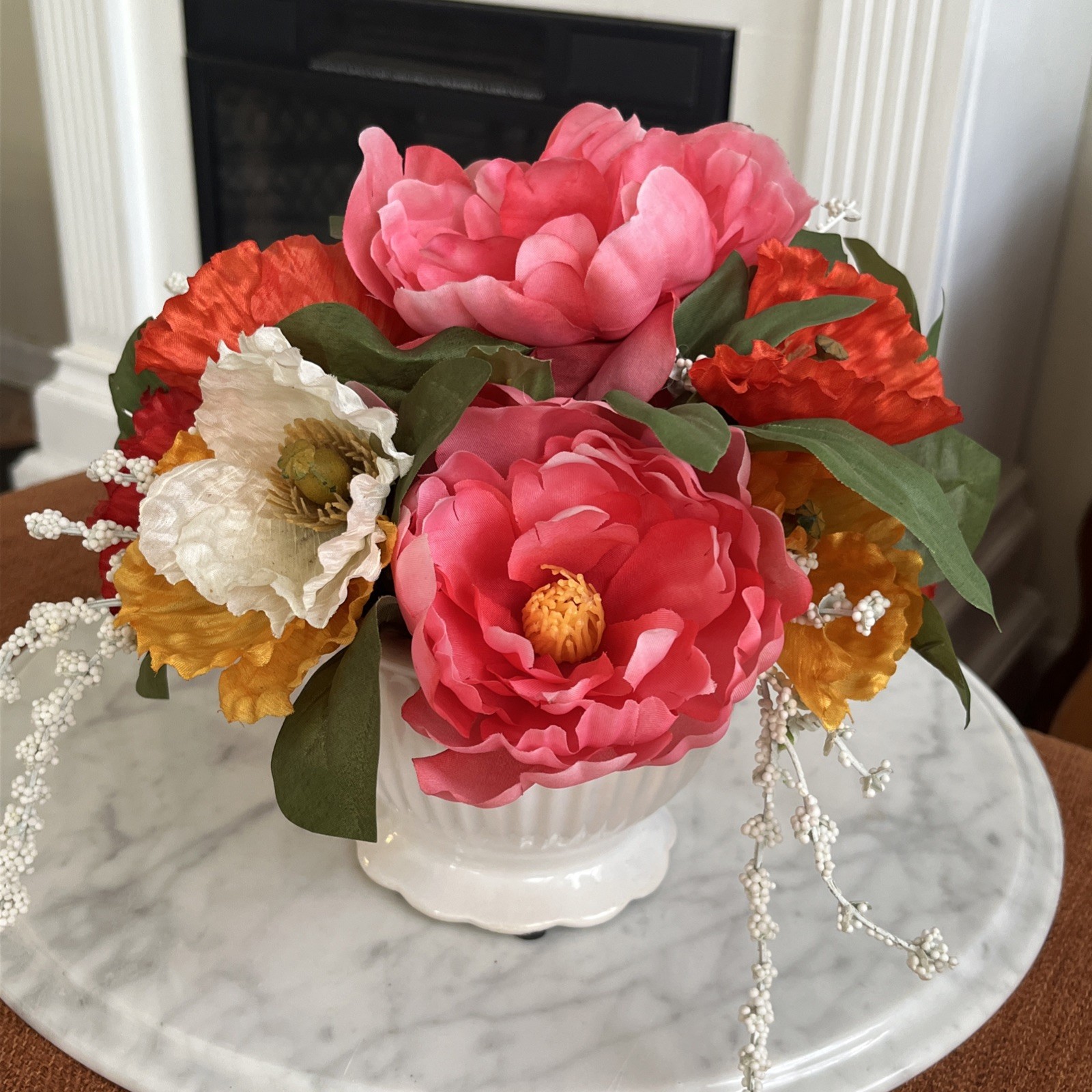 Flower Arrangement Peony Floral In Vase Home Decor Pink White Orange