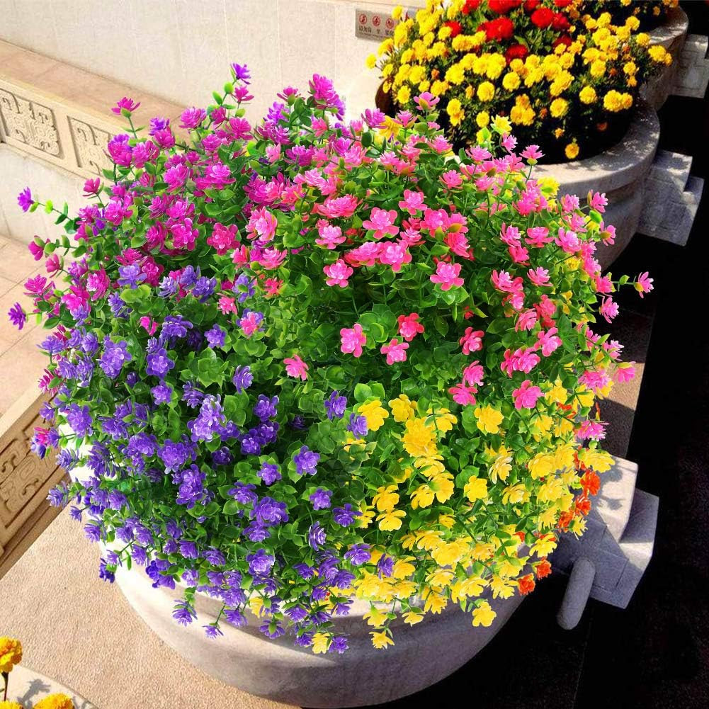 Artificial Flowers Fake Outdoor UV Resistant Boxwood Plants Shrubs 4 Pack, Faux