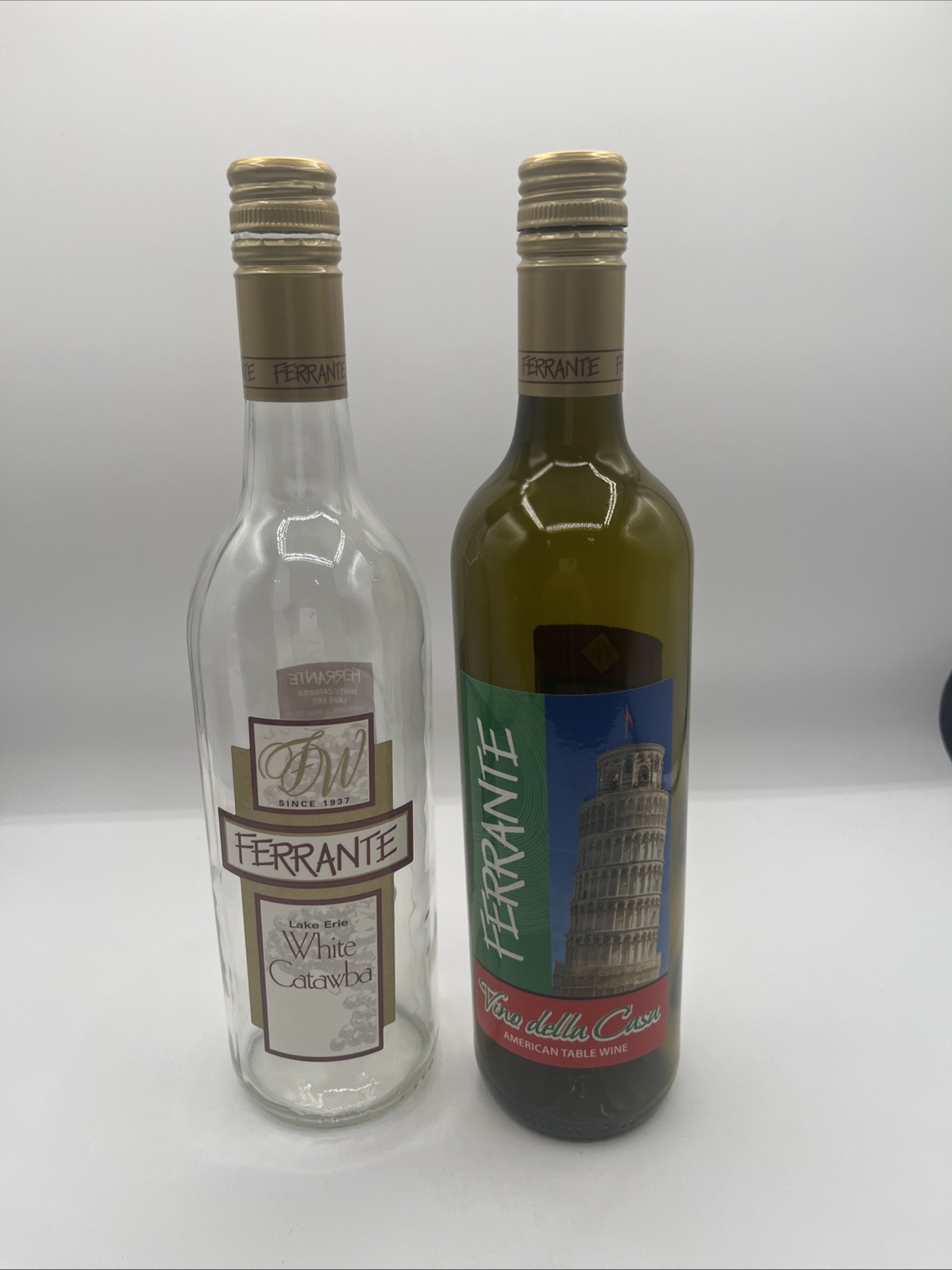 Ferrante Winery Empty Wine Bottles One Clear One Green Great For Deco Or Crafts